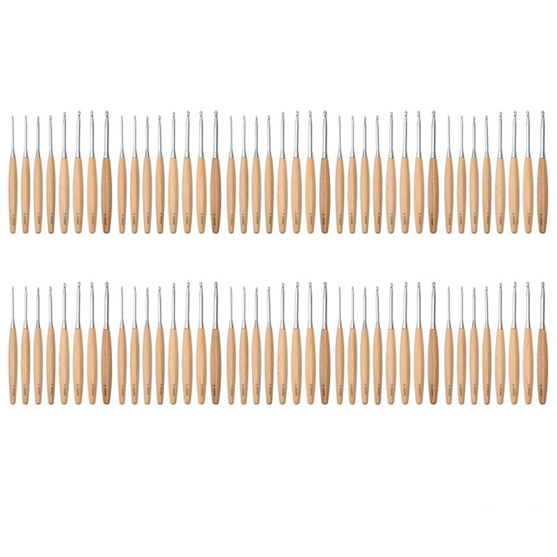 Wooden Crochet Hooks Ergonomic Handle - SEWS-80 Adet Ahşap Tığ Seti 3.0Mm-6.5Mm,