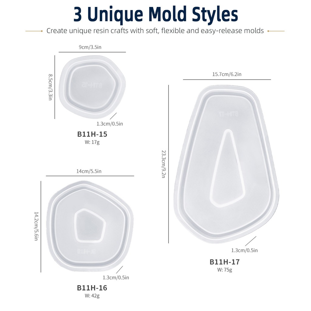 Silicone Epoxy Resin Molds Set - 3 adet Düzensiz Tepsi Silikon Reçine