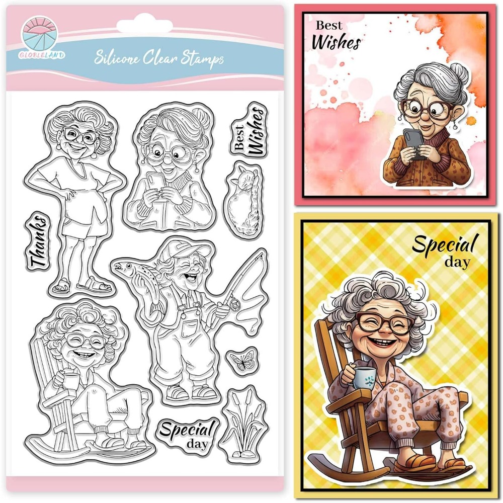 Clear Silicone Stamps For Card Making - Gülümseyen Yaşlı Bayan Temizle Pullar Scrapbooking