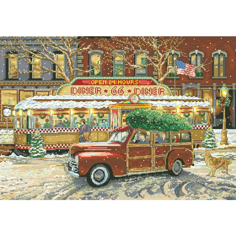 Cross Stitch Stamped Kits Beginners - [[CC5130-66 Route Christmas Restaurant] Başlangıç Seviyesi