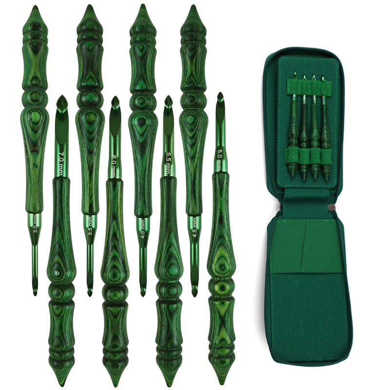 Wooden Crochet Hooks Ergonomic Handle - 8 Adet 3,0-7,0 mm Tığ Seti,