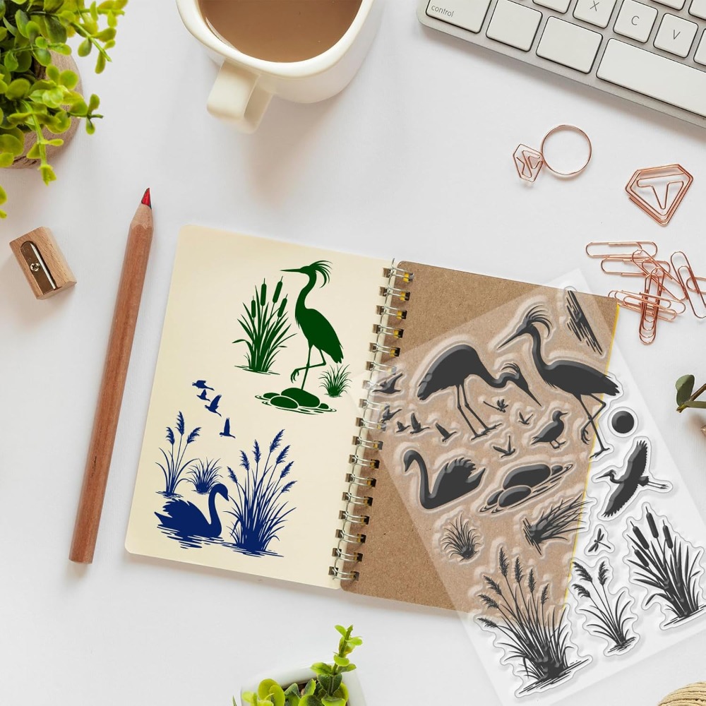 Islak alanlar kuşlar desenli ş - Clear Silicone Stamps For Card Making incelemesi ve fiyatı