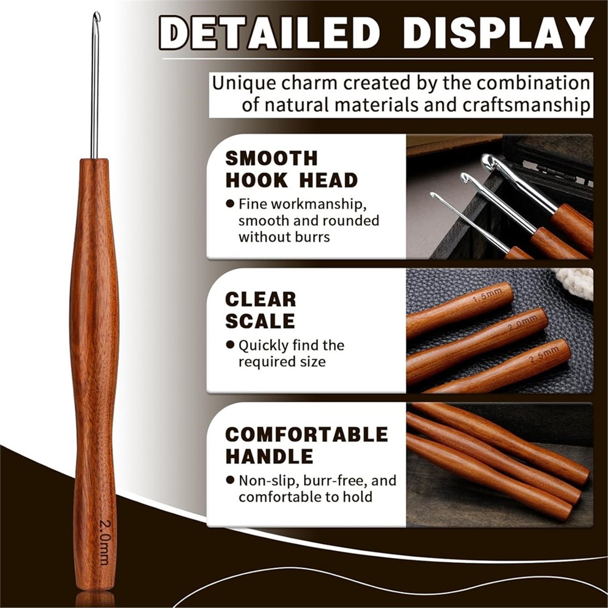 NOCM 5 Adet Tığ Kancası, 5 Boy - Wooden Crochet Hooks Ergonomic Handle incelemesi ve fiyatı